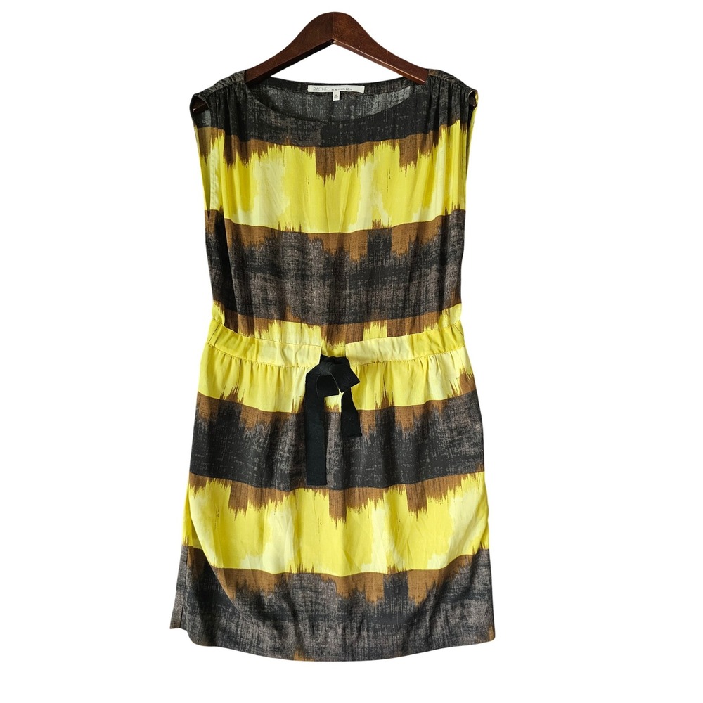 Rachel Roy Yellow Brown Black Dress Women's Size Medium‎ Sleeveless Tie Waist